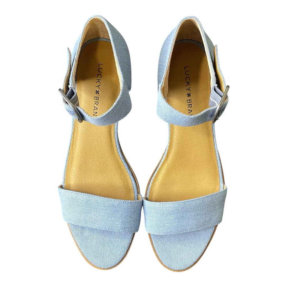 Lucky Brand Womens 8.5 Riamsee Wedge Sandals Ankle Strap Denim Summer Blue NWOT - Picture 6 of 15